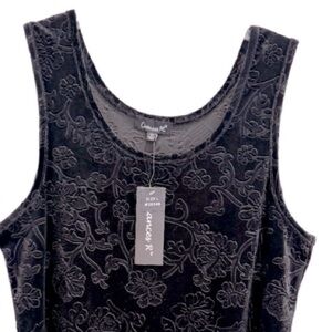 NWT ChancesR Black Embossed Velvet Sleeveless Tank Size Large Polyester-Spandex